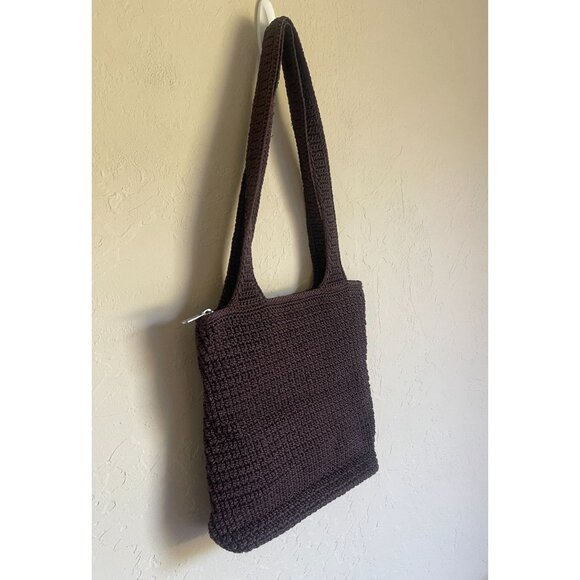 The Sak Amberly Chocolate Brown Woven Shoulder Bag Zip Closure 90s Y2K - Picture 3 of 8